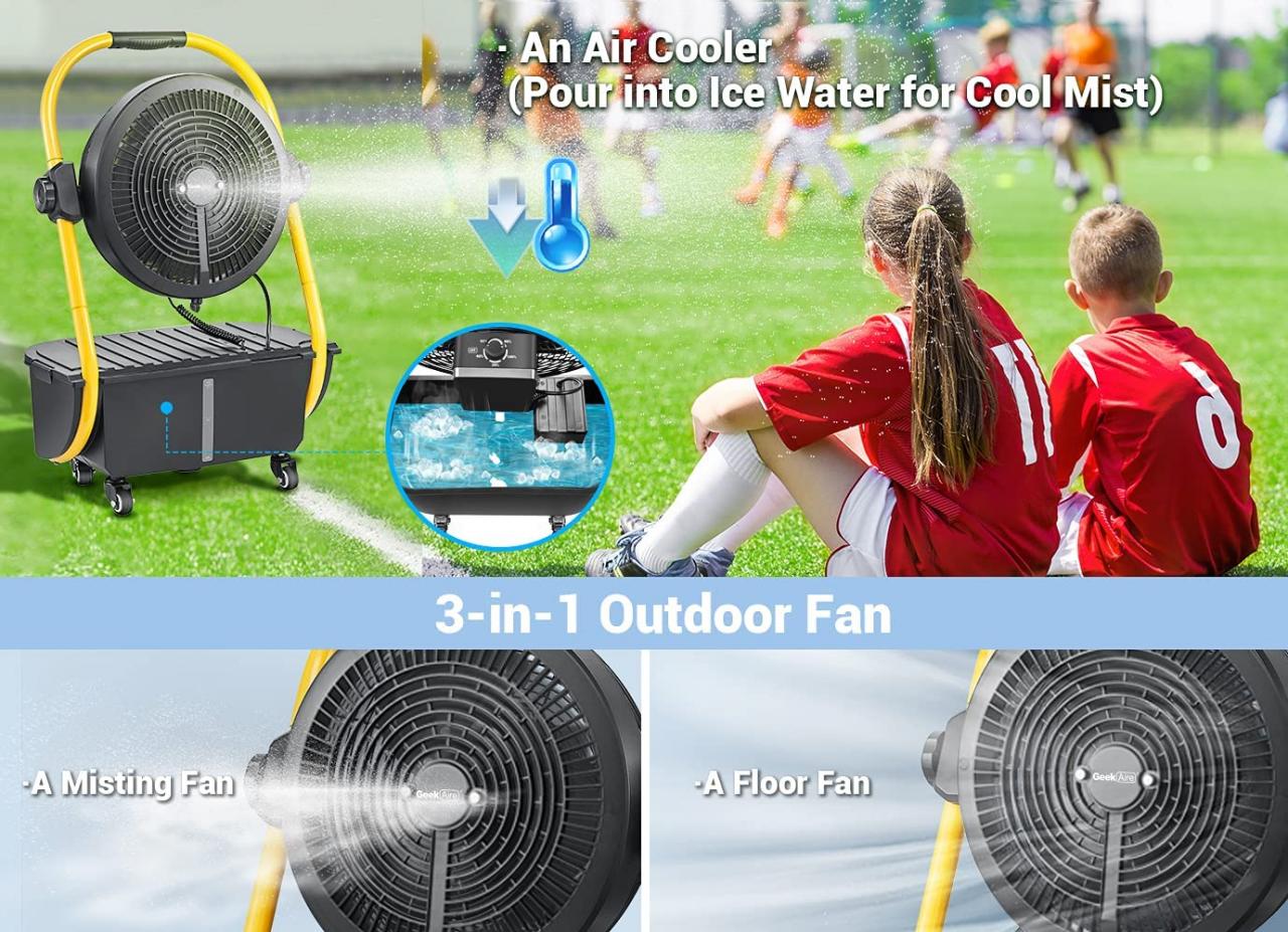 Buy Geek Aire Battery Operated Misting Fan, Rechargeable Outdoor Floor Fan  with 2.9 Gal Water Tank, 15000mAh Powered Waterproof Durable Battery Run  for Patio, Camping Gear Accessories - 12 Inch Online in