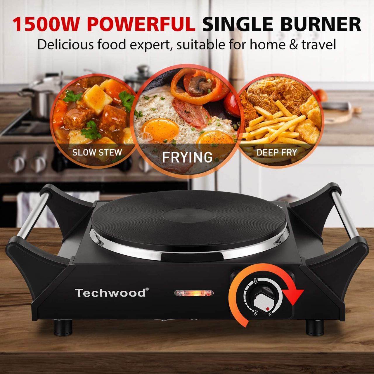 Techwood Hot Plate Electric Single Burner Portable Burner, 1500W with  Adjustable Temperature, Stay Cool Handles, Non-Slip Rubber Feet, Black  Stainless Steel Easy To Clean, Upgraded Version ES-3103 : Amazon.ca: Home