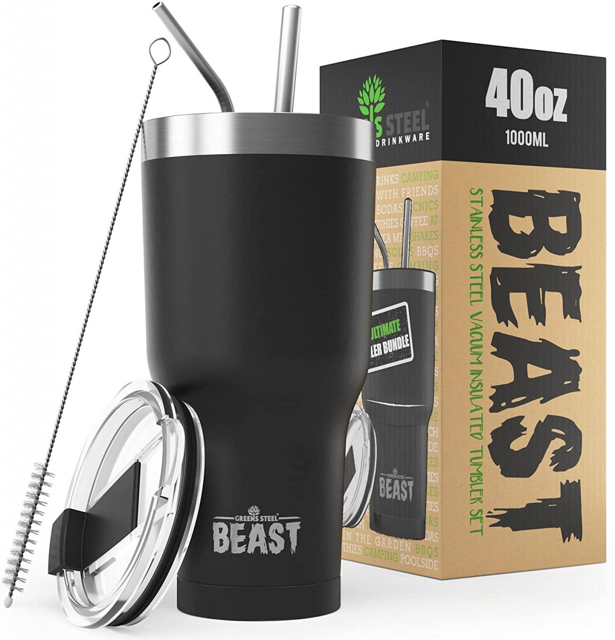 Buy Greens Steel Beast 40oz Black Tumbler - Stainless Steel Insulated Coffee  Cup with Lid, 2 Straws, Brush & Gift Box Online in Hungary. B08GTPXJBL