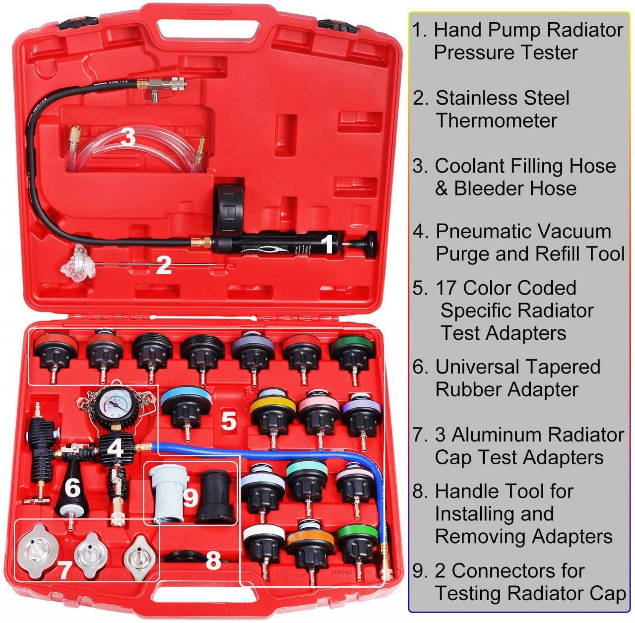 Goplus 28PCS Radiator Pressure Tester Vacuum-Type Cooling System Refill Kit  Red