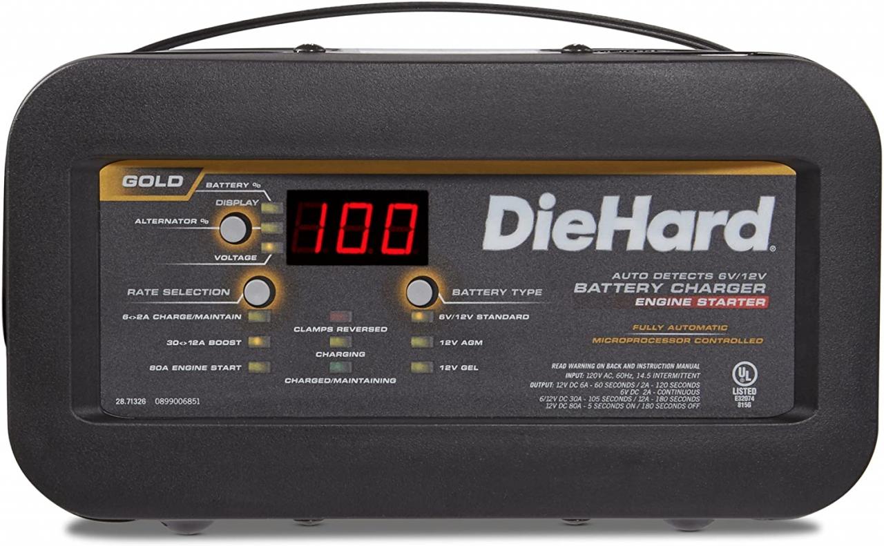 Amazon.com: DieHard 71326 6/12V Gold Shelf Smart Battery Charger and 12/80A  Engine Starter , Black : Automotive