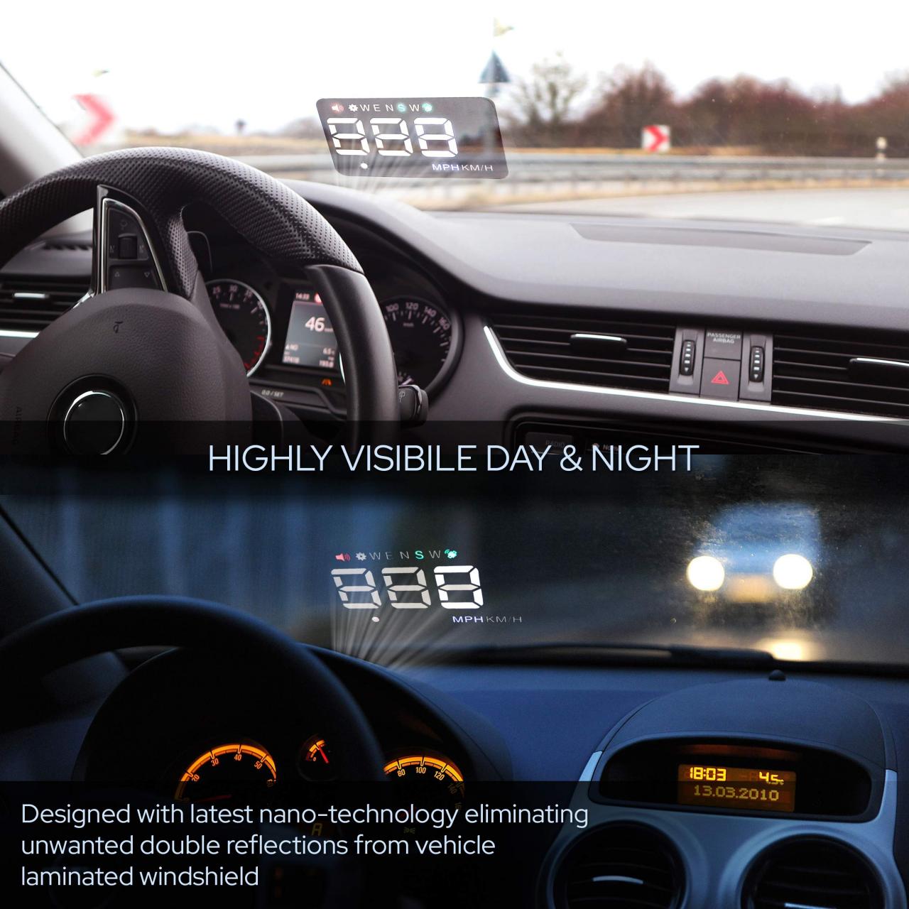 Pyle Universal 3.5'' Car HUD - Head-Up Display Multi-Color Windshield  Screen Projector Vehicle Speed & GPS Navigation Compass, Plug & Play -  (PHUD12) : PYLE(R): Amazon.ae: Automotive