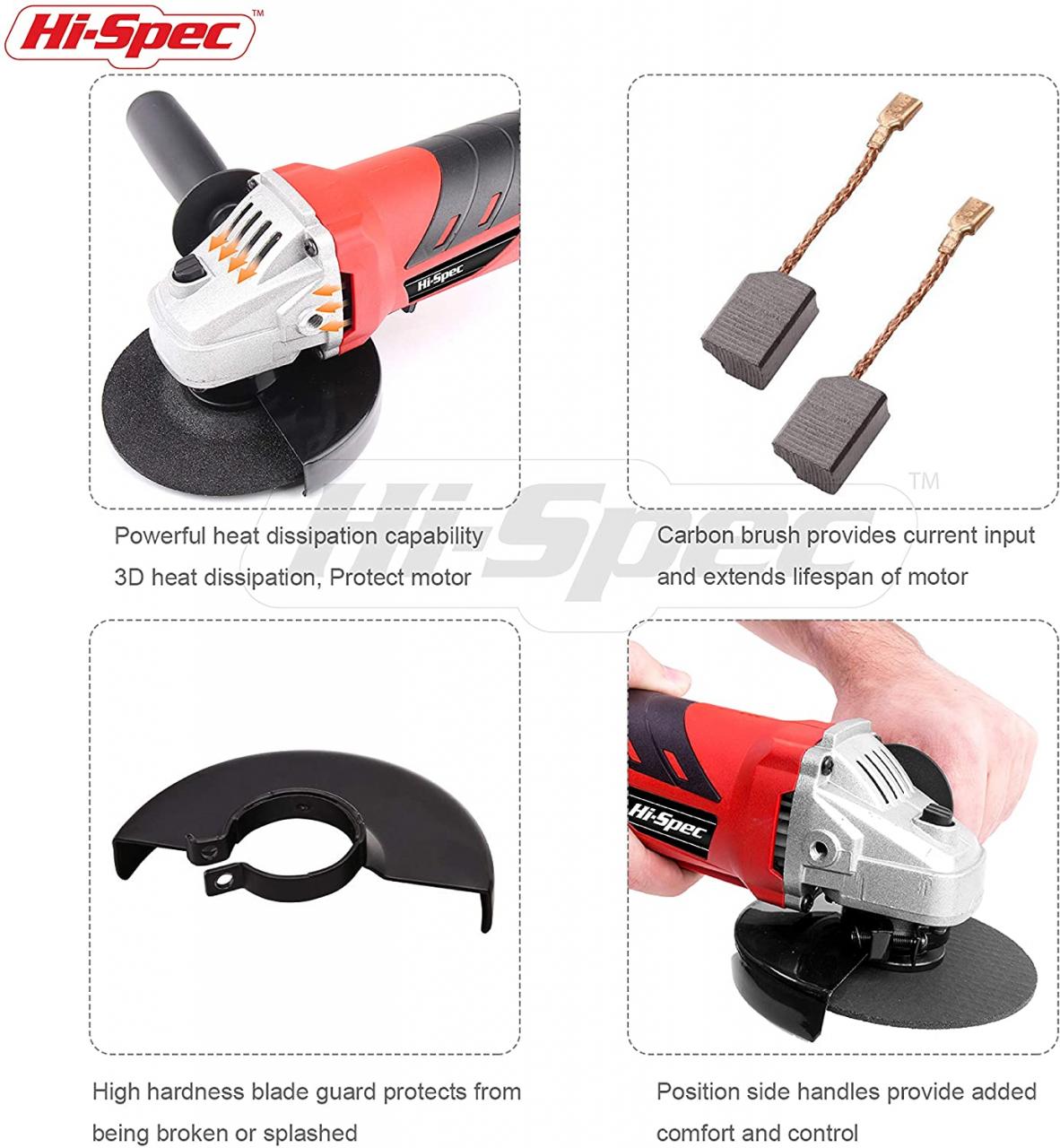 Buy Hi-Spec 500W 5A Corded Mini Angle Side Grinder with 2 Piece Grinding &  Abrasive Cutting Grit Discs, Safety Guard & Support Handle. Suitable for  Metal, Masonry, Mortar, Brick, and Wood DIY