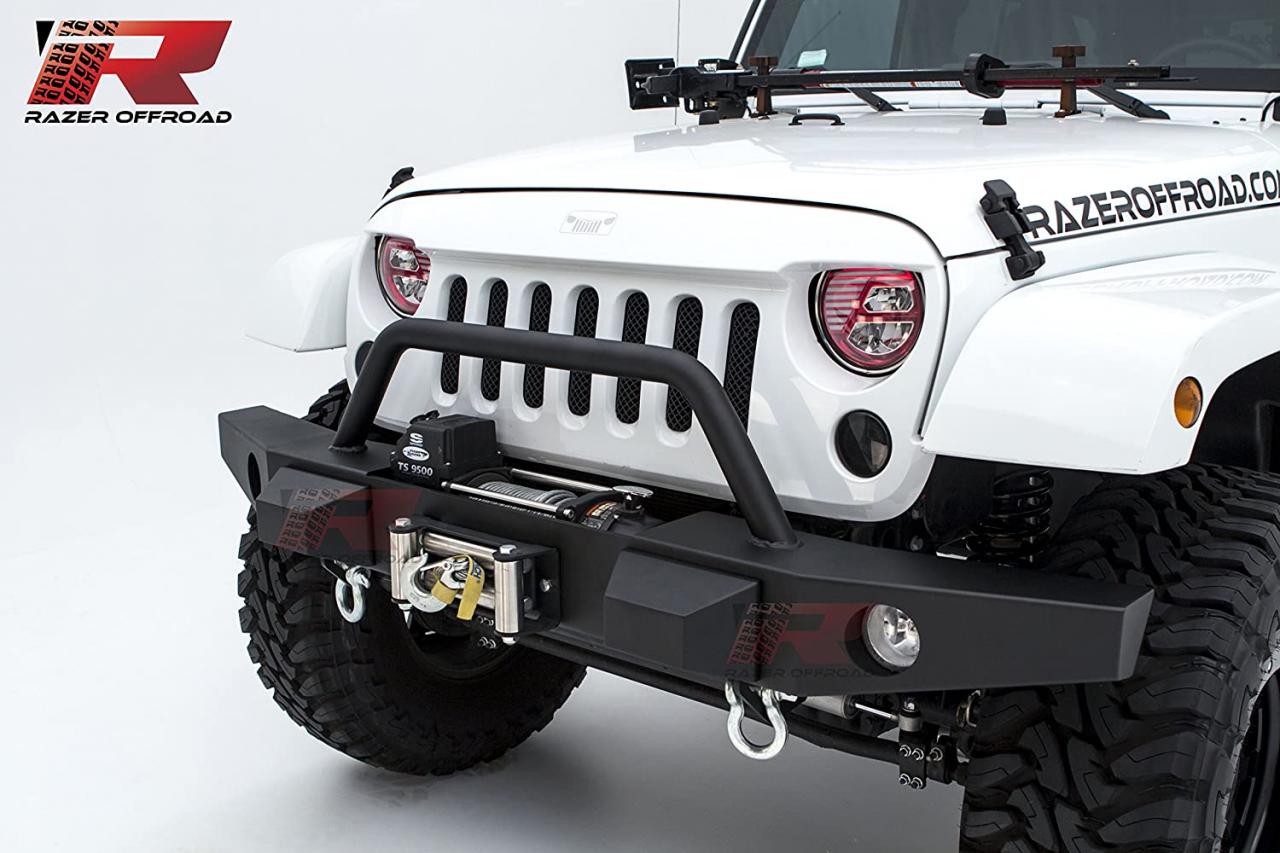 Buy Razer Auto Black Textured Rock Crawler Front Bumper With Fog Lights  Hole & 2x D-Ring & Winch Plate (Black) for 07-17 Jeep Wrangler JK Online in  Indonesia. B01MG7GWSN