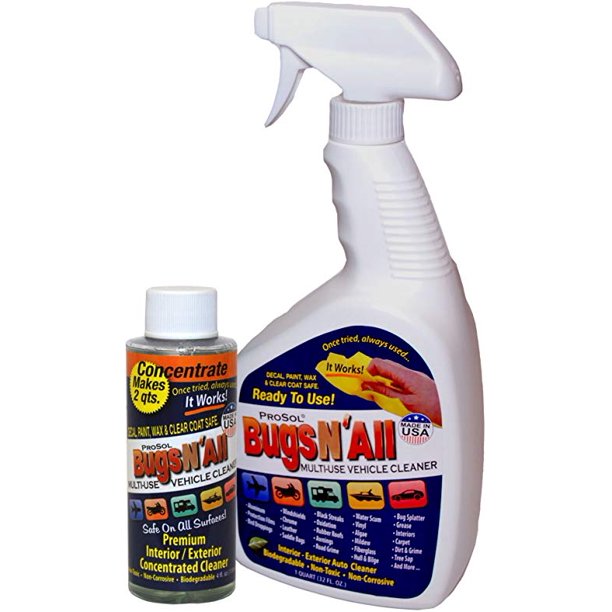 Bugs N All Vehicle Cleaner / 1qt Concentrate With EMPTY Spray Bottle |  Procelle Home