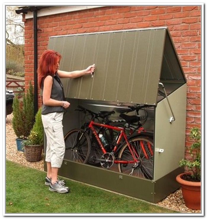 Stunning Design Of The Bike Storage Outdoor With Grey Brown Color Ideas  Added With Green Grass In Fro… | Outdoor bike storage, Diy shed plans, Outdoor  storage sheds