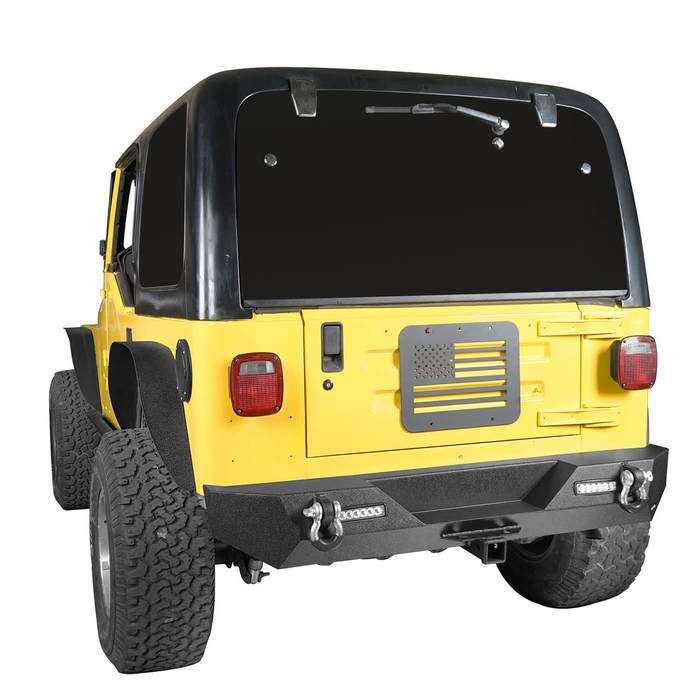 Hooke Road Different Trail Offroad Rear Bumper w/2 x 18W LED Accent Lights  & Spare Tire Rack for 2007-2018 Jeep Wrangler JK & Unlimited