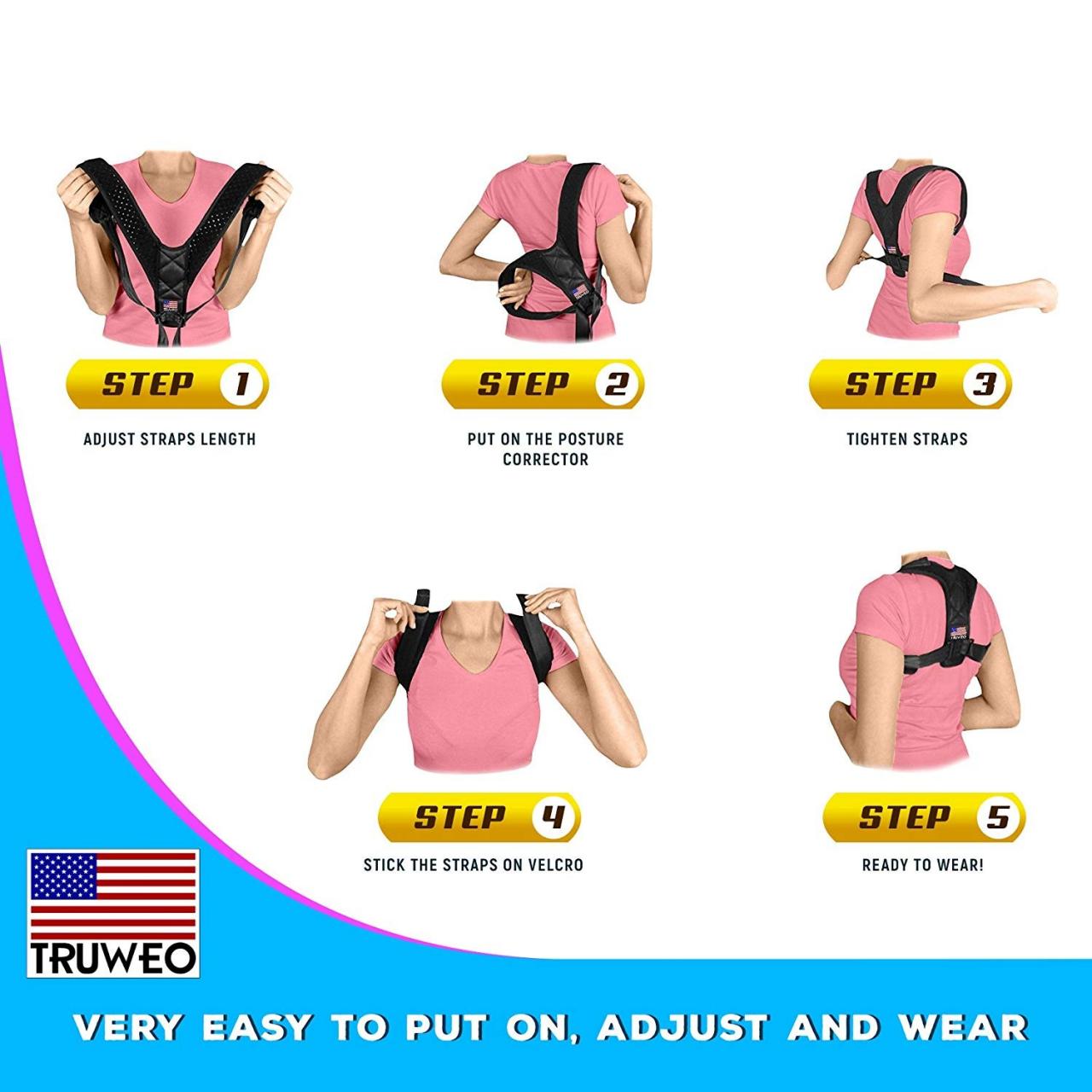 Truweo Posture Corrector for Men and Women - USA Designed Upper Back Brace  for Clavicle Support and Providing Pain Relief from Neck, Back & Shoulder  (One Size Fits All) by Truweo -
