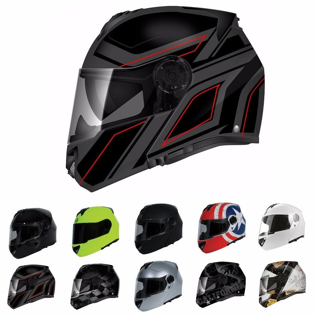 TORC Avenger T27 Modular Full Face Motorcycle Helmet DOT ECE Dual Visor |  eBay