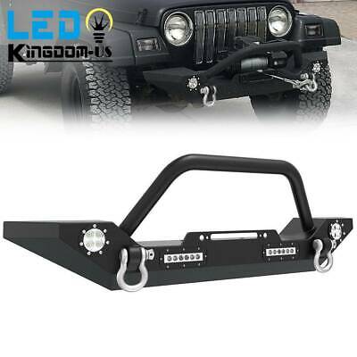 LEDKINGDOMUS Rock Crawler Front Bumper for 07-18 Jeep Wrangler JK and JK  Unlimited, Built-in 90W LED Light Bar w/ 2x 60W Fog Light, Wiring Harness,  Winch Plate and D-rings Textured Black :